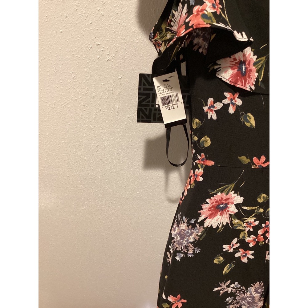 IZ Byer Black Floral Cold Shoulder Ruffle Maxi Dress Size 1 - Picture 8 of 9